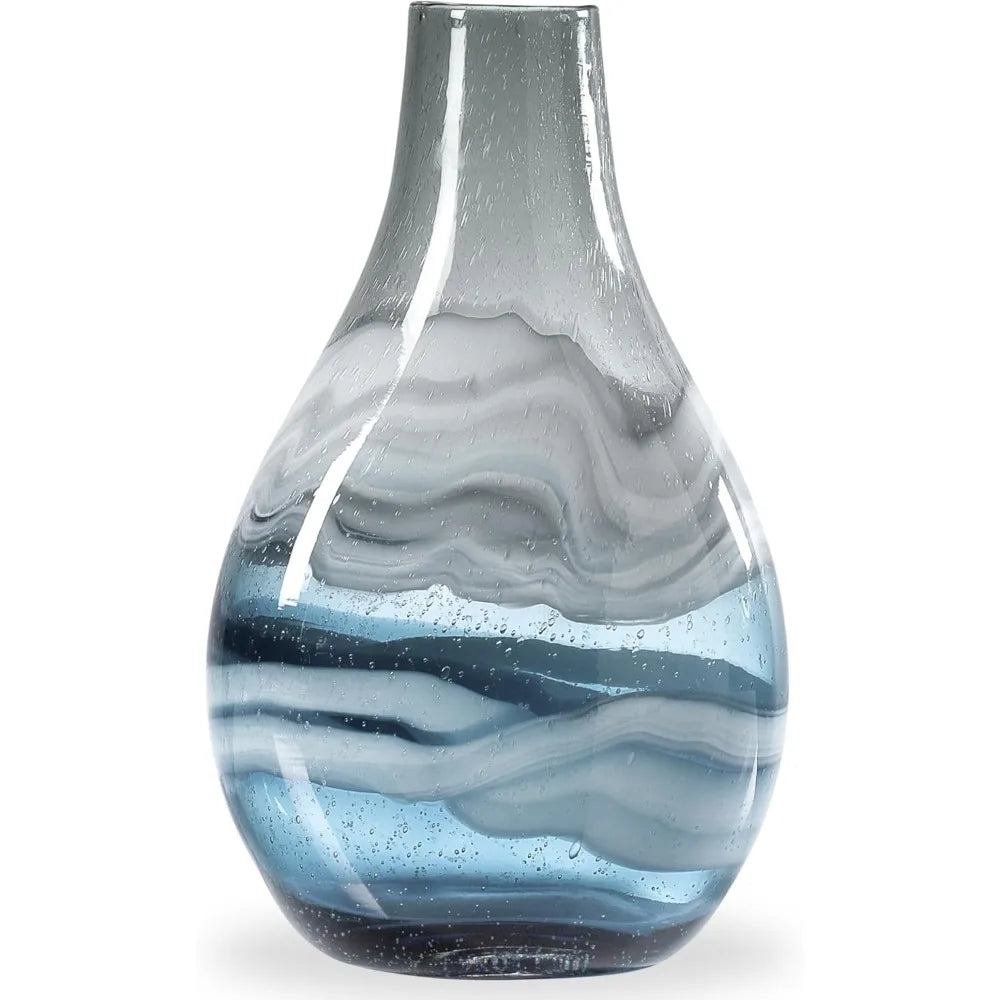Glass Vase  - 14 Tall Large Blue Glass Vase