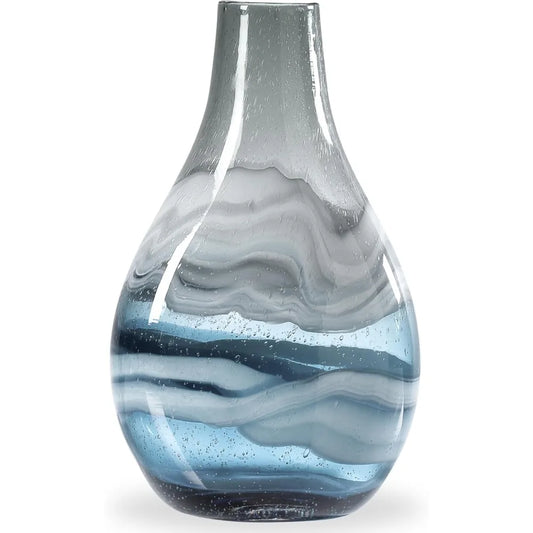 Glass Vase  - 14 Tall Large Blue Glass Vase