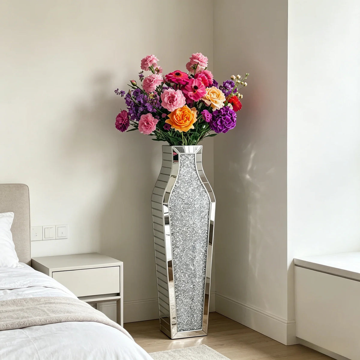 Various Styles Floor Crushed Diamond Mirrored Vase Large Tall Vases
