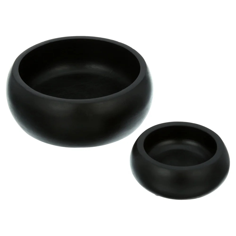 Premium Black Wood Serving Bowls Set of 2 Stackable