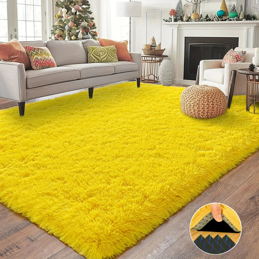 Ideal Room Decor Rug,Yellow Soft Shaggy Non-Slip - 4 Rug Stickers