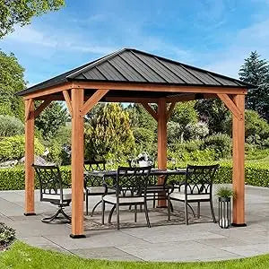 Wood Grill Gazebo 10' x 10',  Steel Hardtop Roof, Cedar Framed