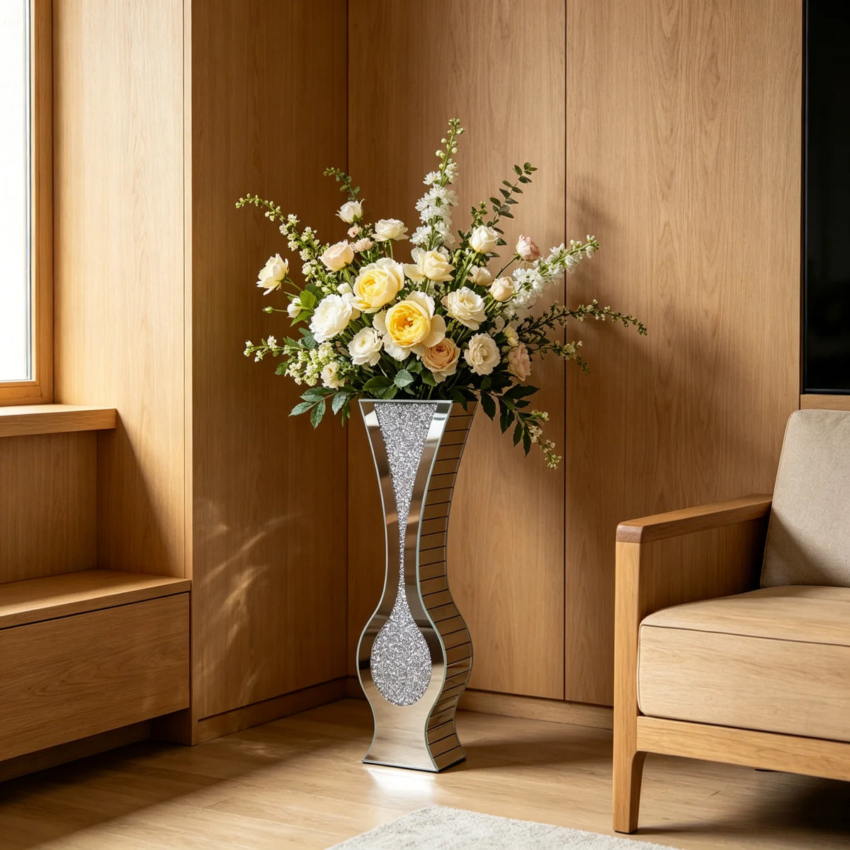 Various Styles Floor Crushed Diamond Mirrored Vase Large Tall Vases