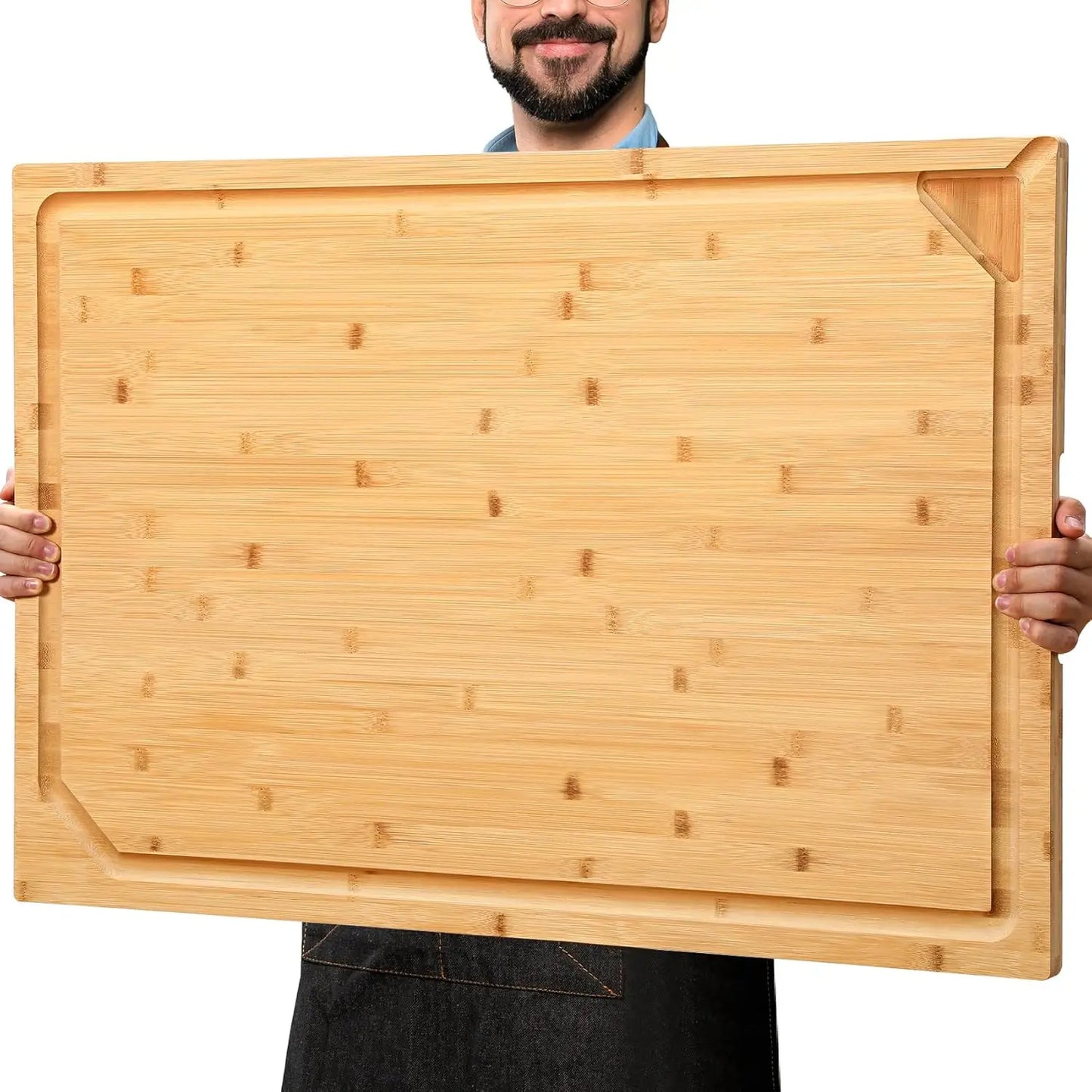 Extra Large Bamboo Cutting Board with Handle and Juice Groove