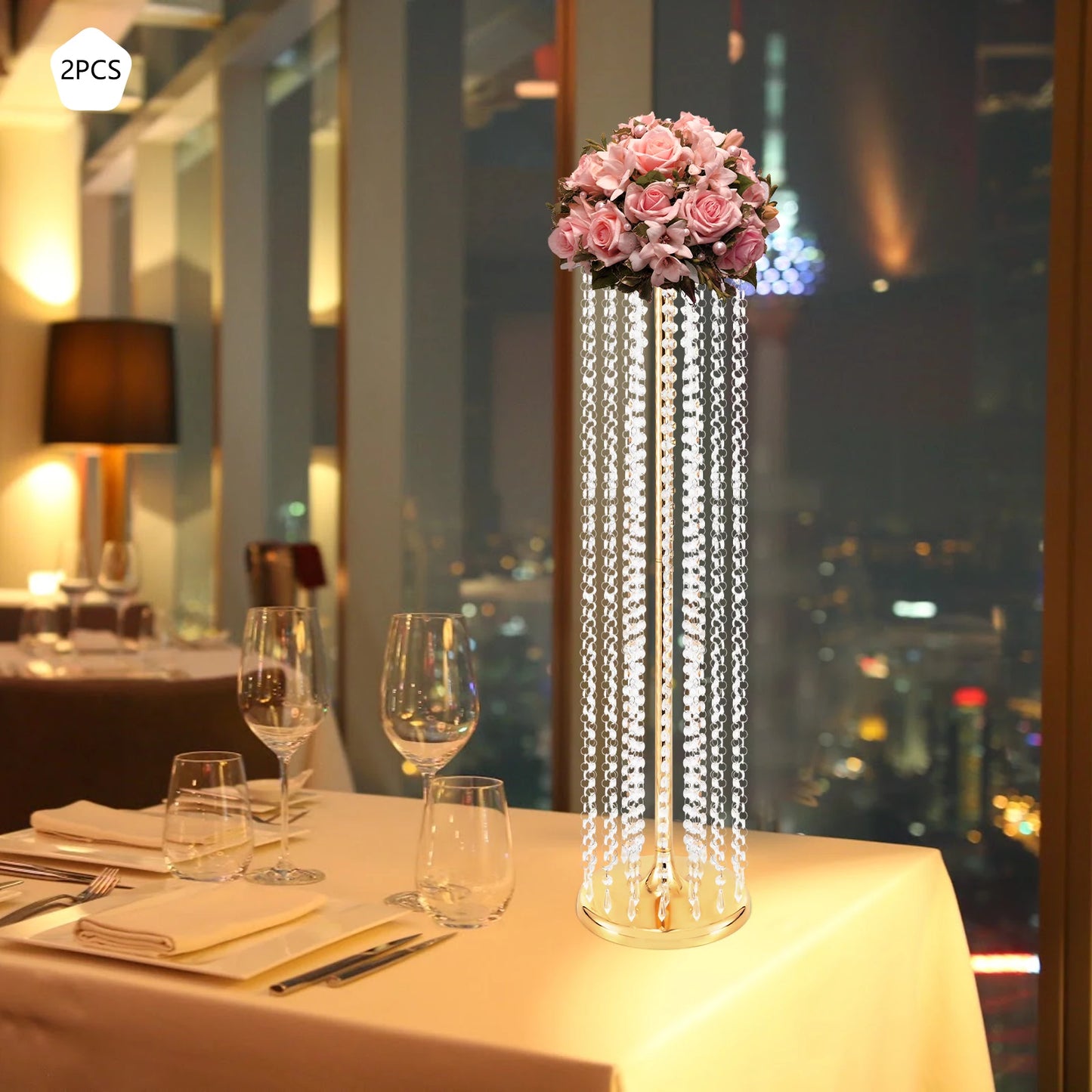 2 Pcs 90cm Centerpieces Flower Vases Acrylic Crystal Gold Vase