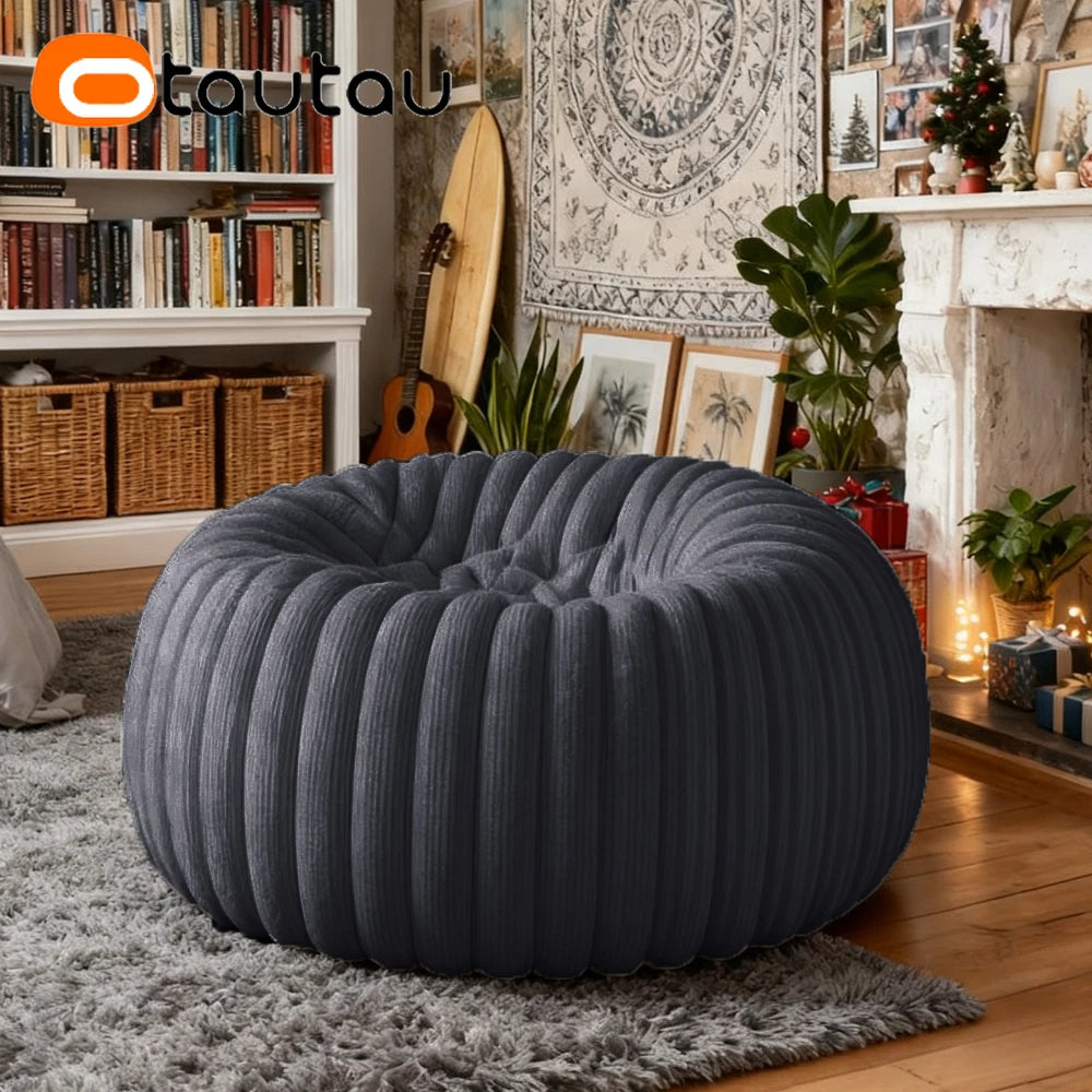 OTAUTAU Children Adults 2.6ft Thick Soft Fluffy Faux Fur Fluffy Bean Bag Chair with Filling Winter Christmas Pouf Ottoman DD234