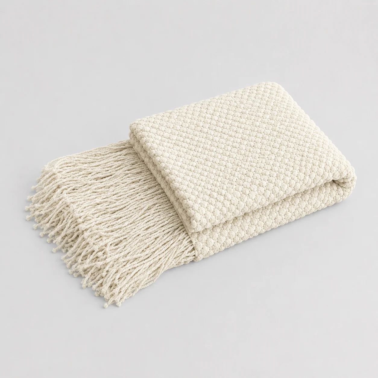 Khaki Popcorn Bobble Textured Knit Throw Blanket with Tassel Fringe, Soft Knitted Decorative Blanket, Lightweight Cozy Cover for Couch Sofa Bed, Boho Farmhouse Home Decor for Living Room Bedroom