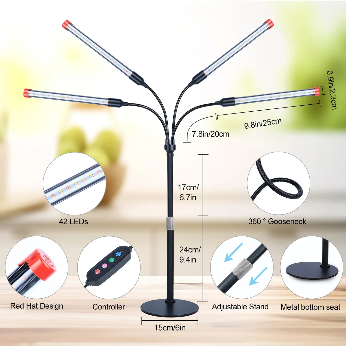 4-Head Table Top Grow Lights for Indoor Plants,Timer, 36W