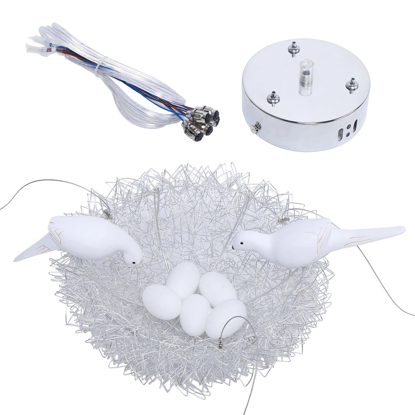 5 Light Woven Nest Chandelier Lamp with Bird