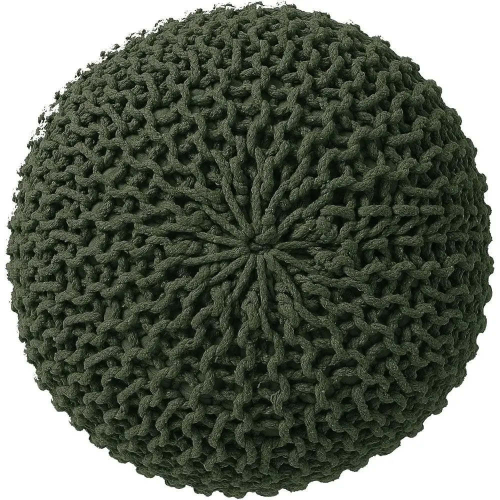 Hand Knitted Round Ottoman - Bean Bag Pouf - Set of 2, Olive