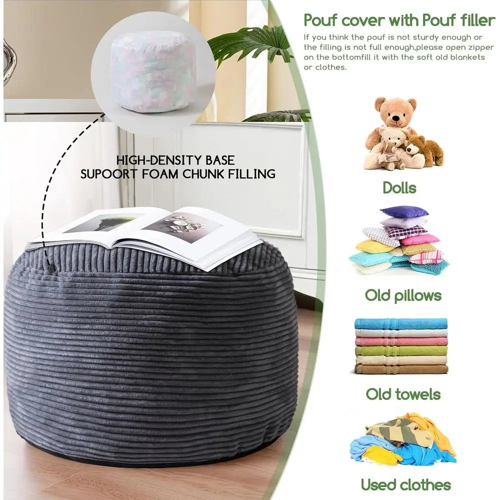 Round Storage Ottoman with Plush Filling, 20 X 15