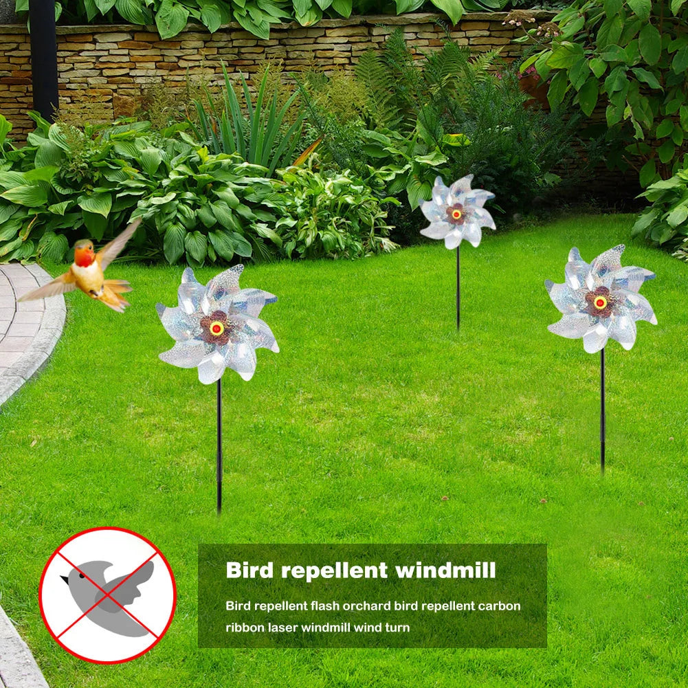 8 Leaves Bird Repeller Windmill Deterrent Silver Pinwheels