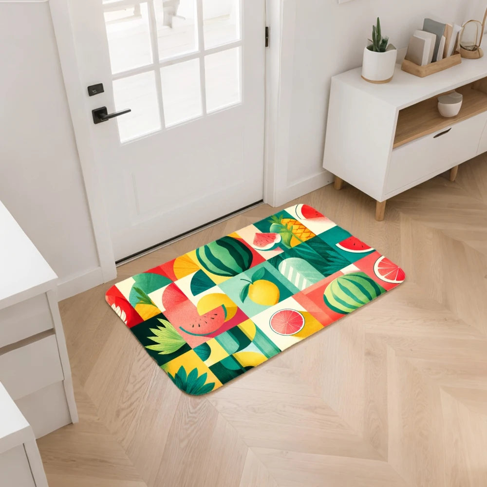 3PCS Mat Tropical Fruit Pattern With Watermelon Pineapple Mango Kitchen Rug.