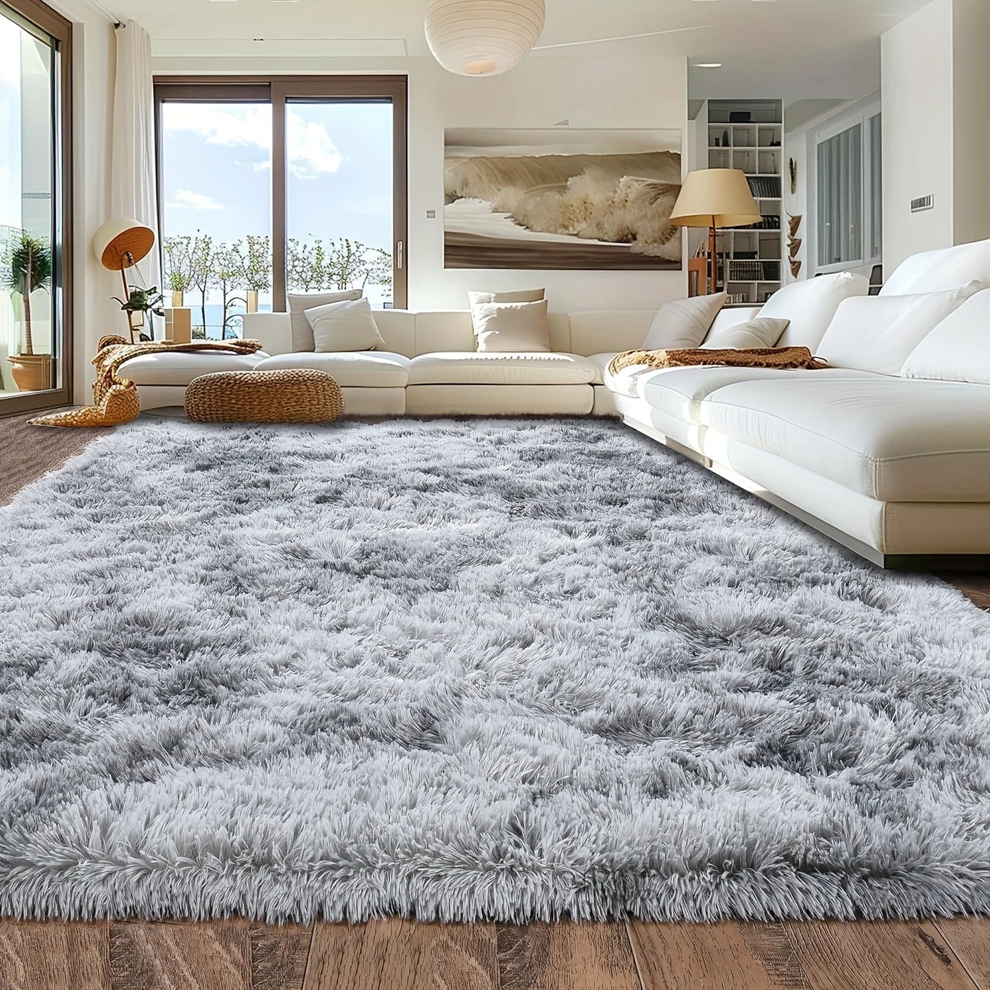 Fluffy tie-dyed gray carpet, upgraded non-slip home  carpet.