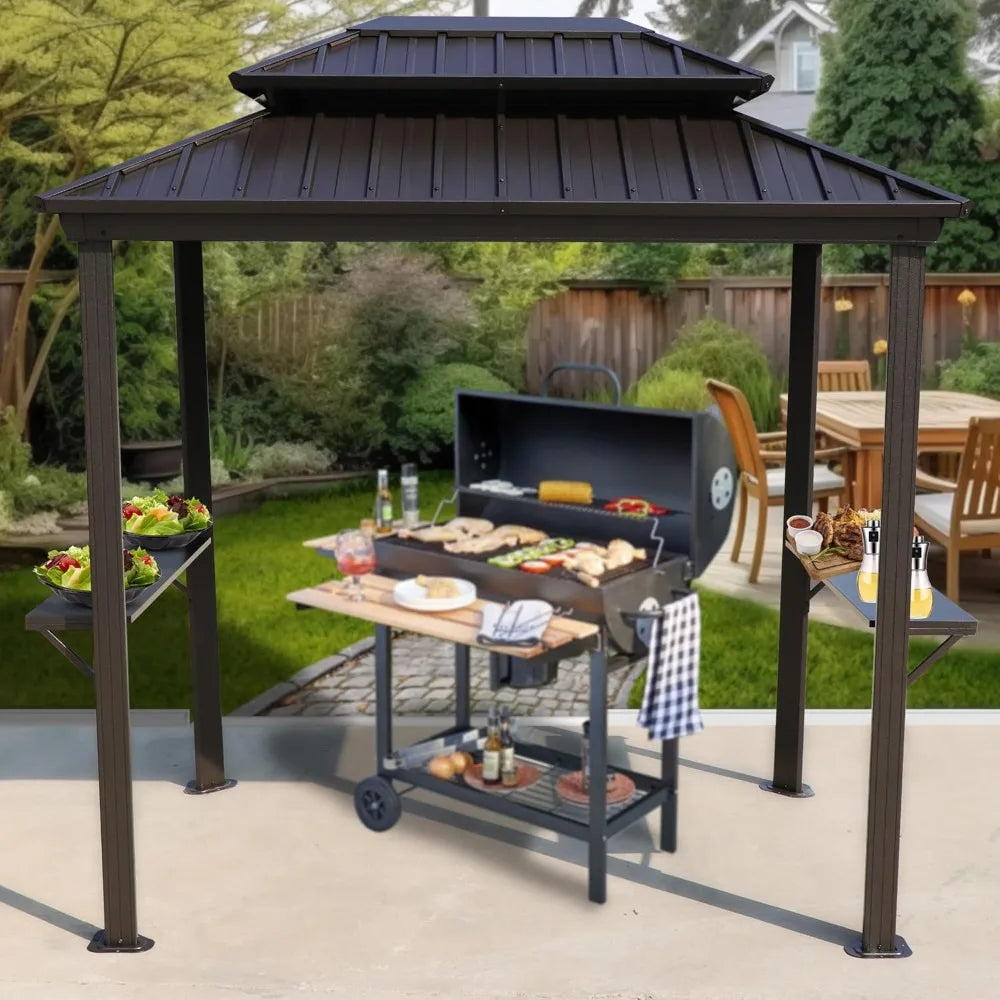 6’ x 8’ BBQ Hardtop Grill Gazebo,  Double Galvanized Metal Roof