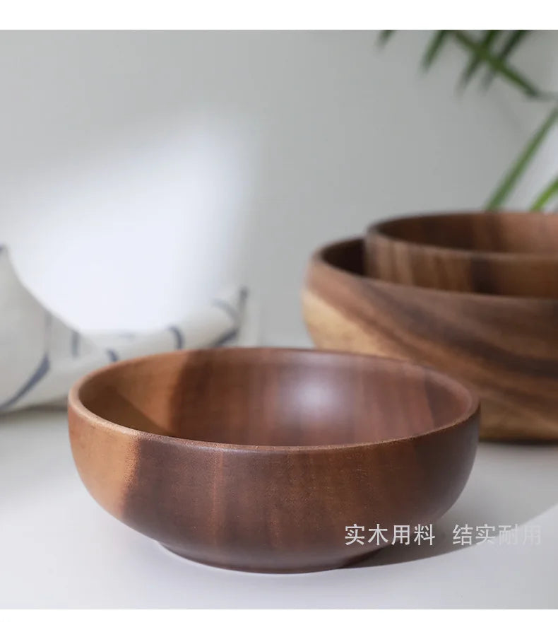 Japanese Style Wooden Salad Bowls Large Acacia Wood
