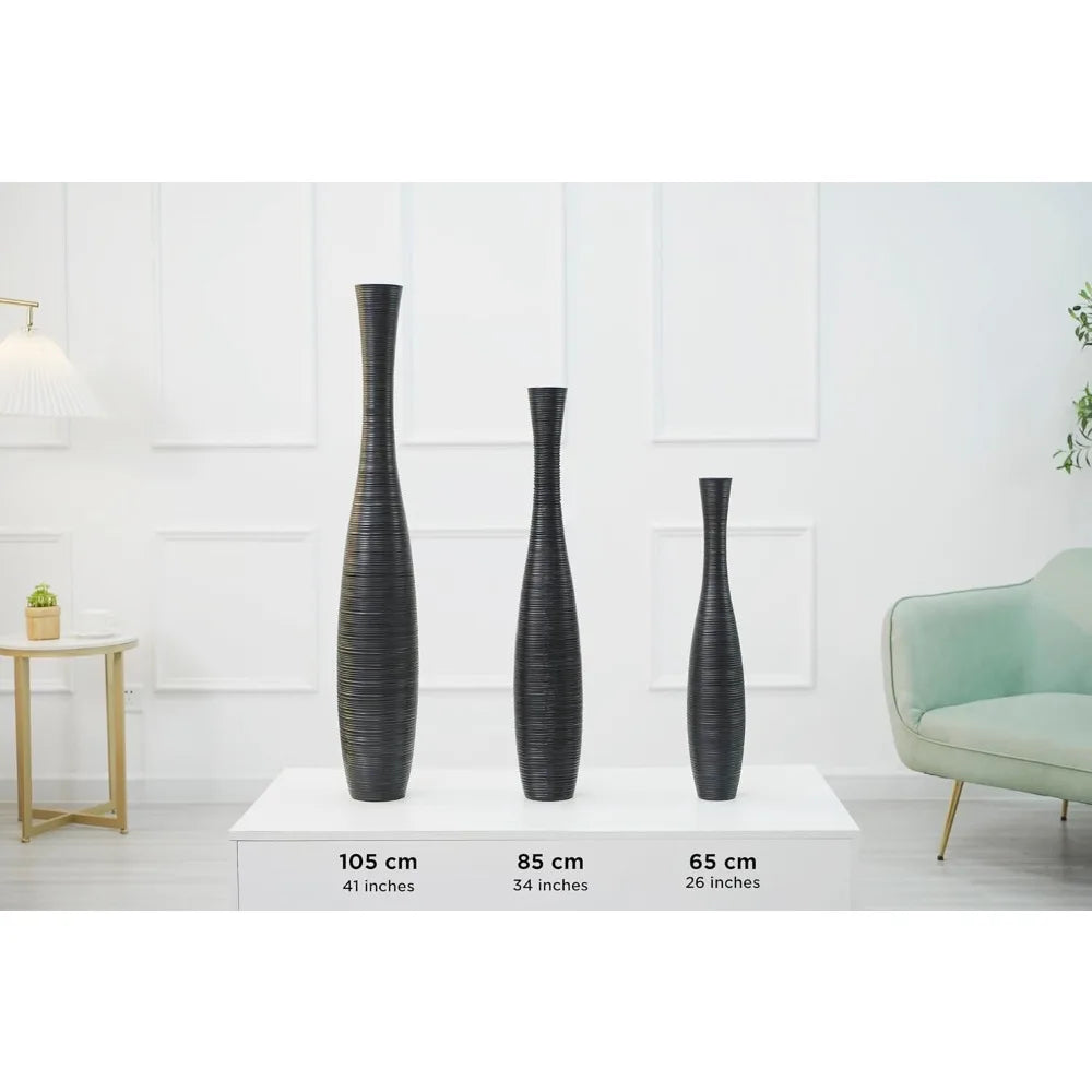 Elegant Tall Black Resin Floor Vase, 34 inches