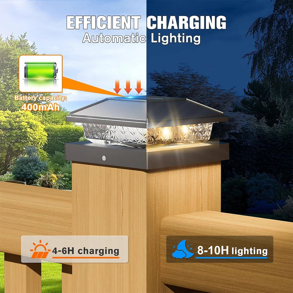 6Pcs Solar Post Cap Lights, Outdoor Waterproof LED Deck Lights Solar Powered