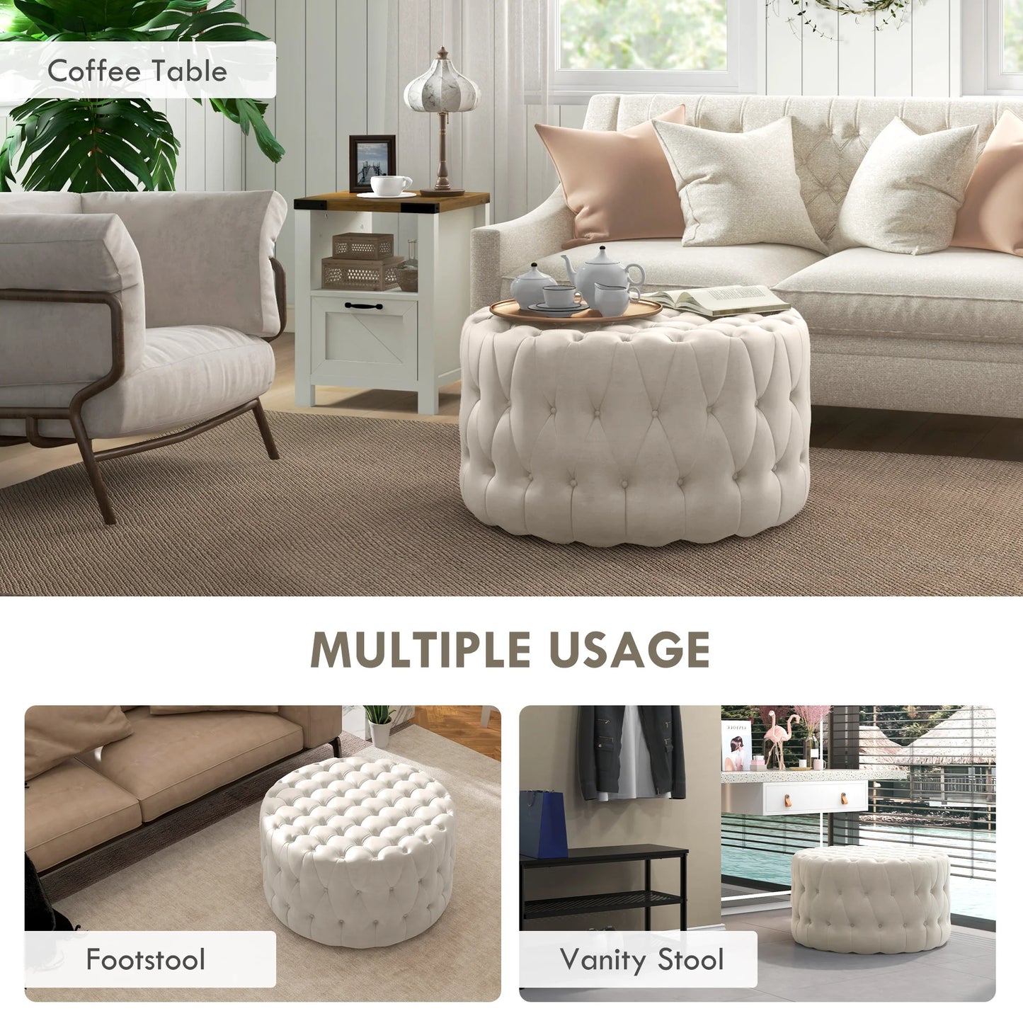 Button Tufted Ottoman Foot Stool