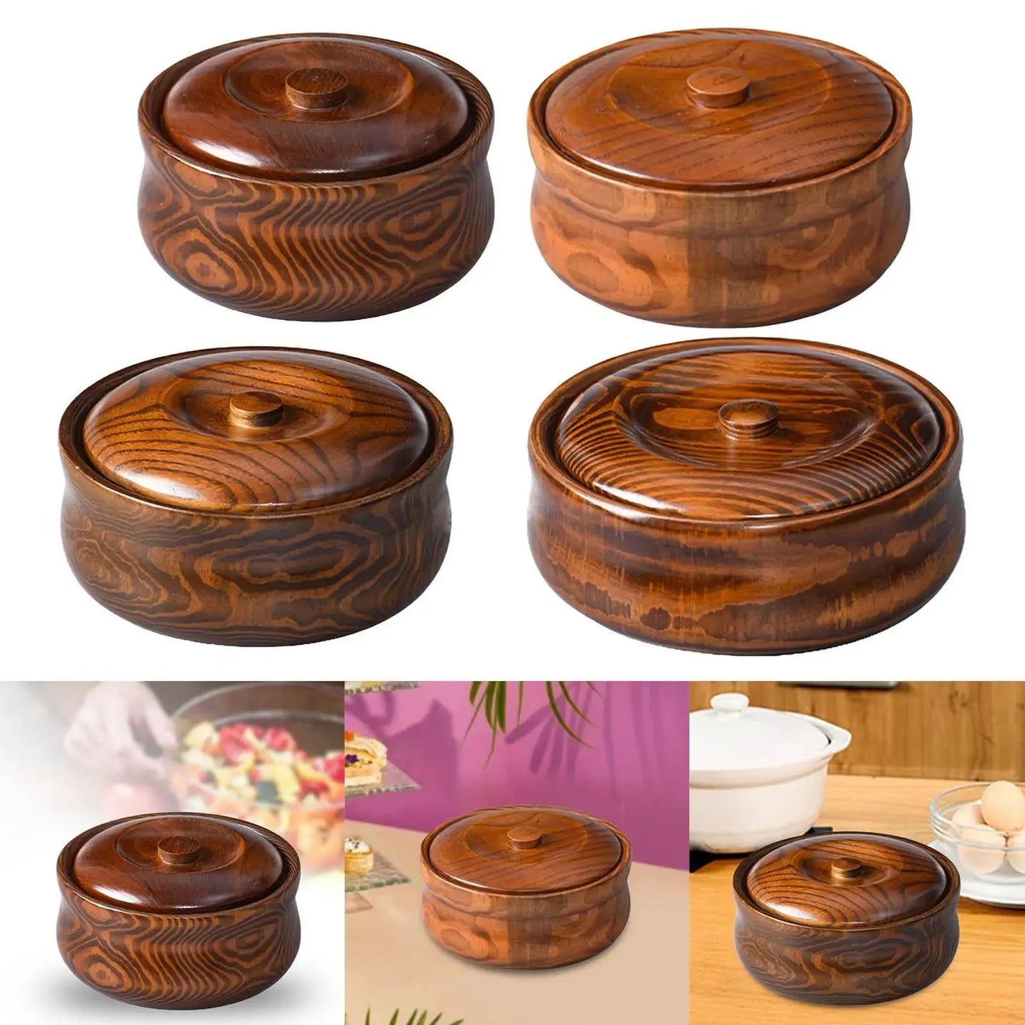 Solid Wooden Bowl with Lid Wooden Salad Bowl