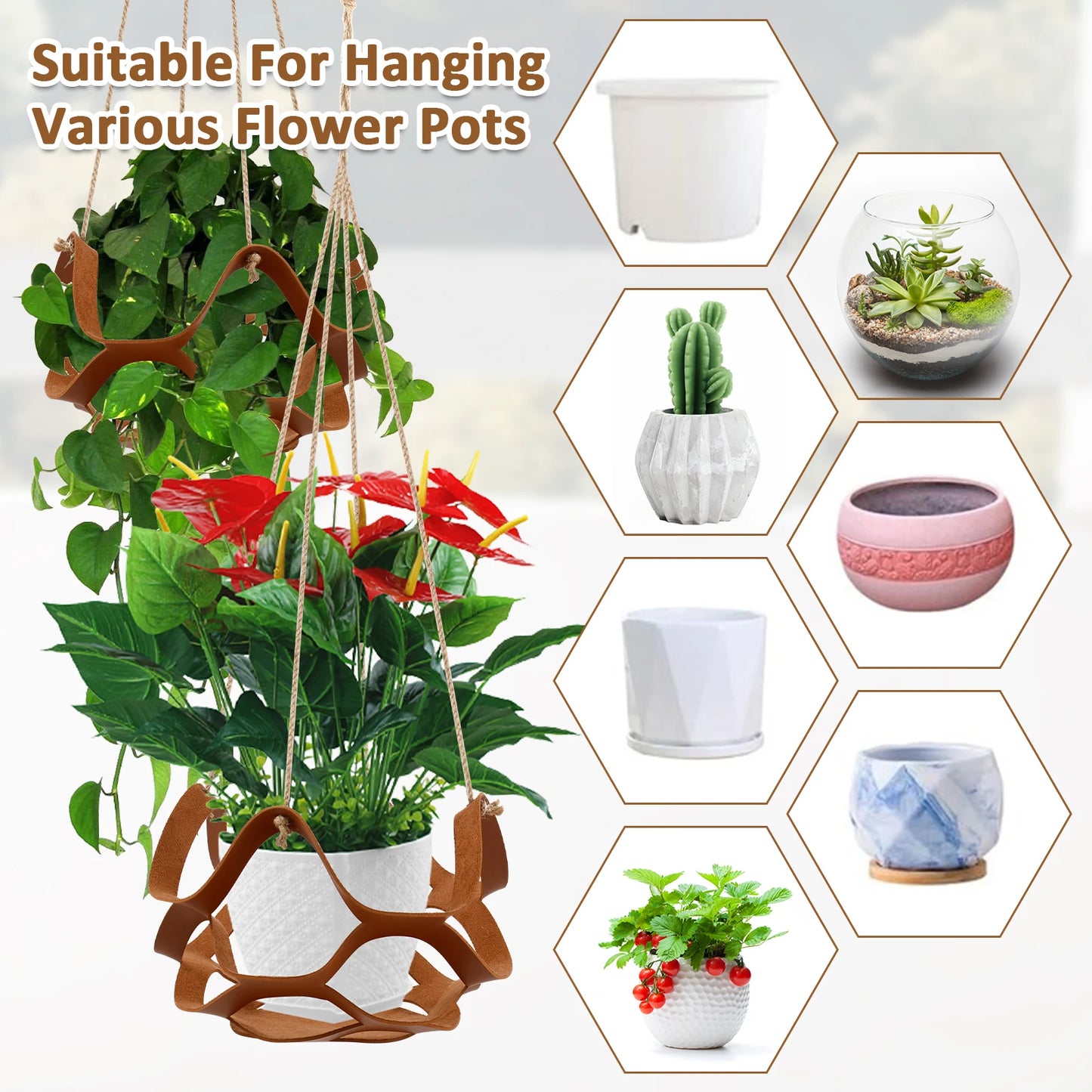 10PCS/2PCS Hanging Basket Flower Pot, Leather