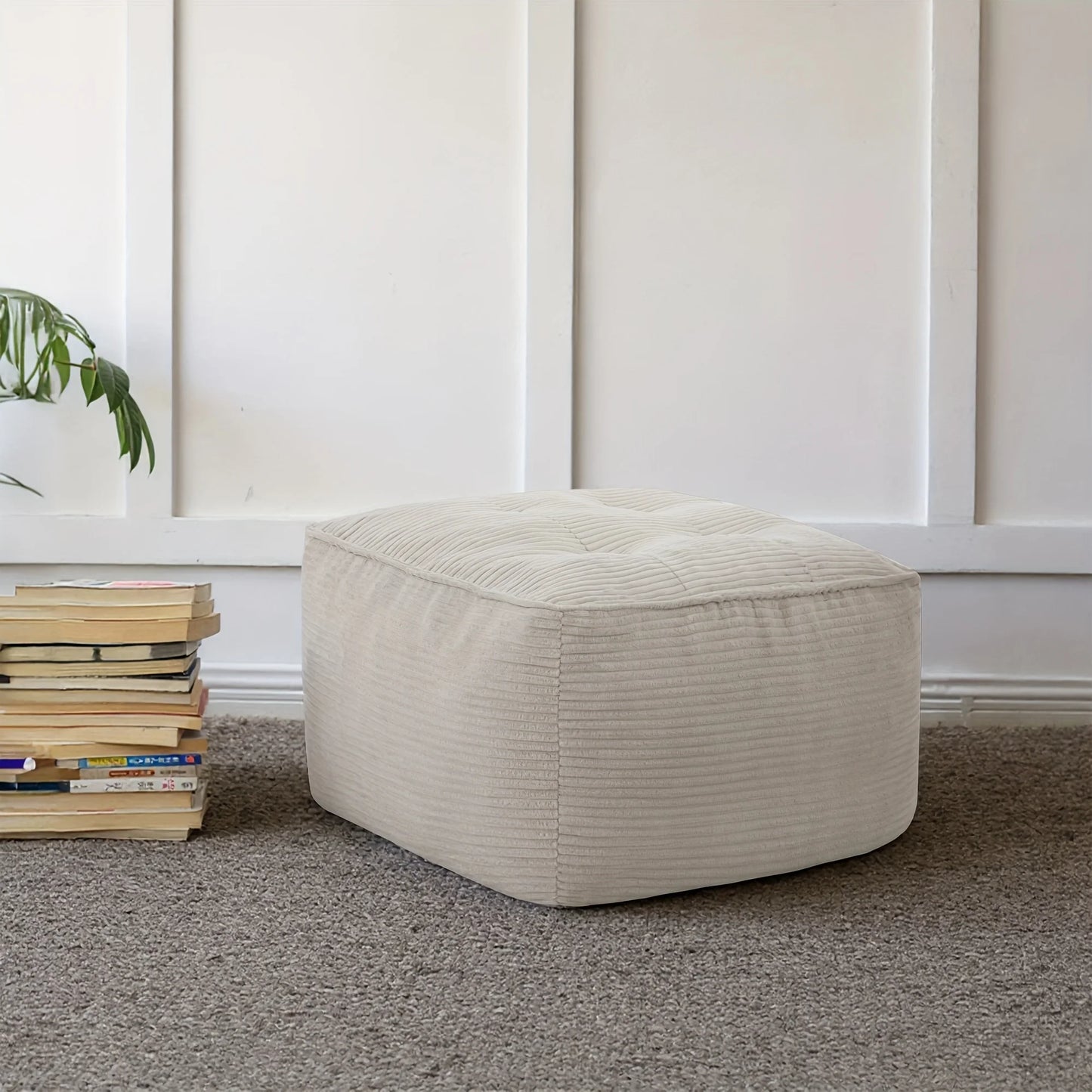 Soft And Cozy Square Pouf Ottoman, Corduroy Foam Stuffed Furniture