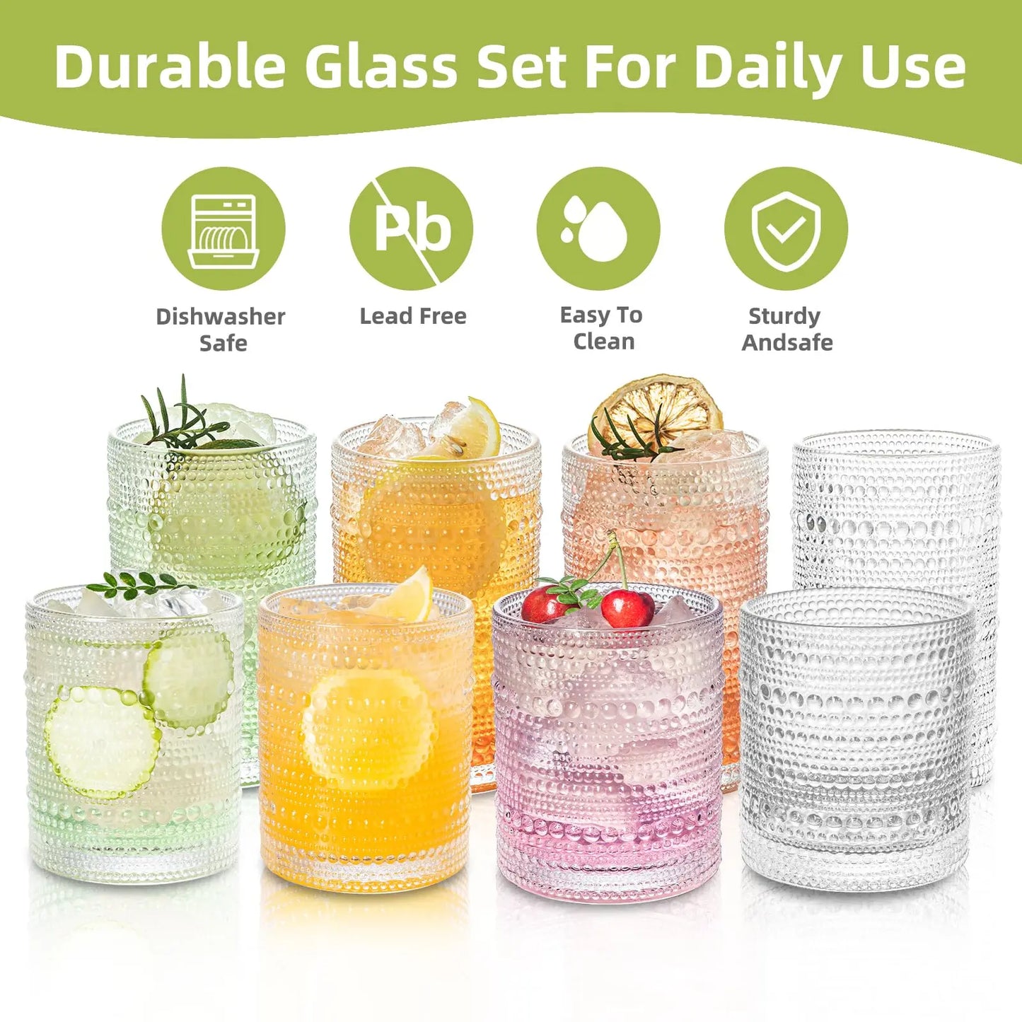 8PCS Elegant Vintage Hobnail Drinking Glasses