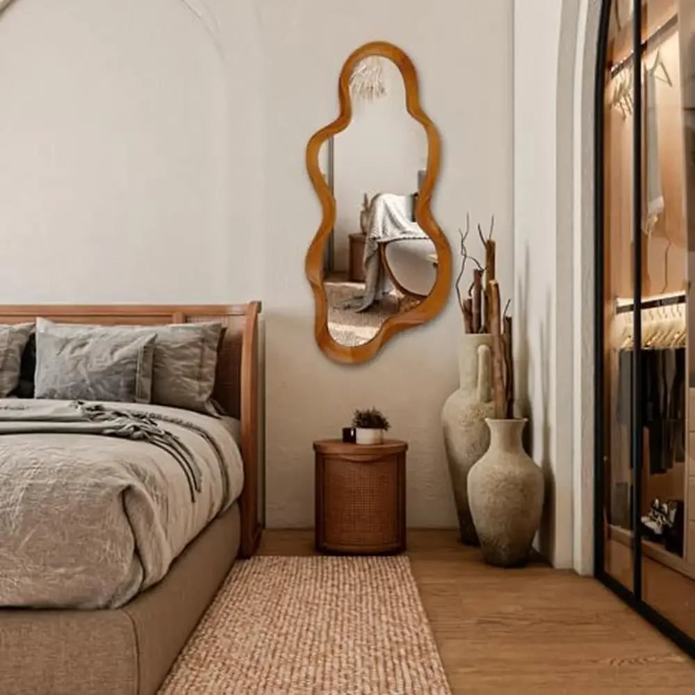 Wooden Framed Irregular Wall Mirror