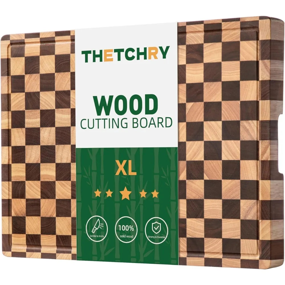 Extra Large Chopping Board for Stovetop, Checkered Acacia Wood 20" x 15" x 1"