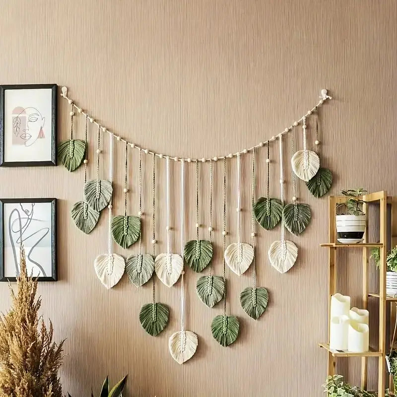 Macrame Tapestry Leaf Feather Wall Hanging