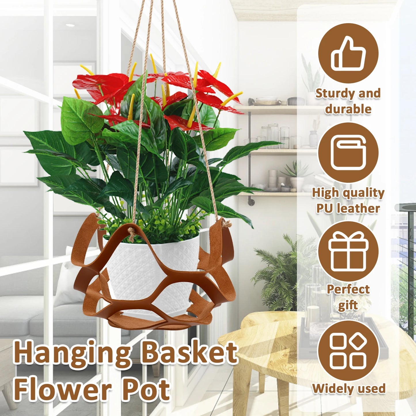 10PCS/2PCS Hanging Basket Flower Pot, Leather