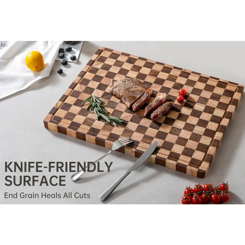 Extra Large Chopping Board for Stovetop, Checkered Acacia Wood 20" x 15" x 1"