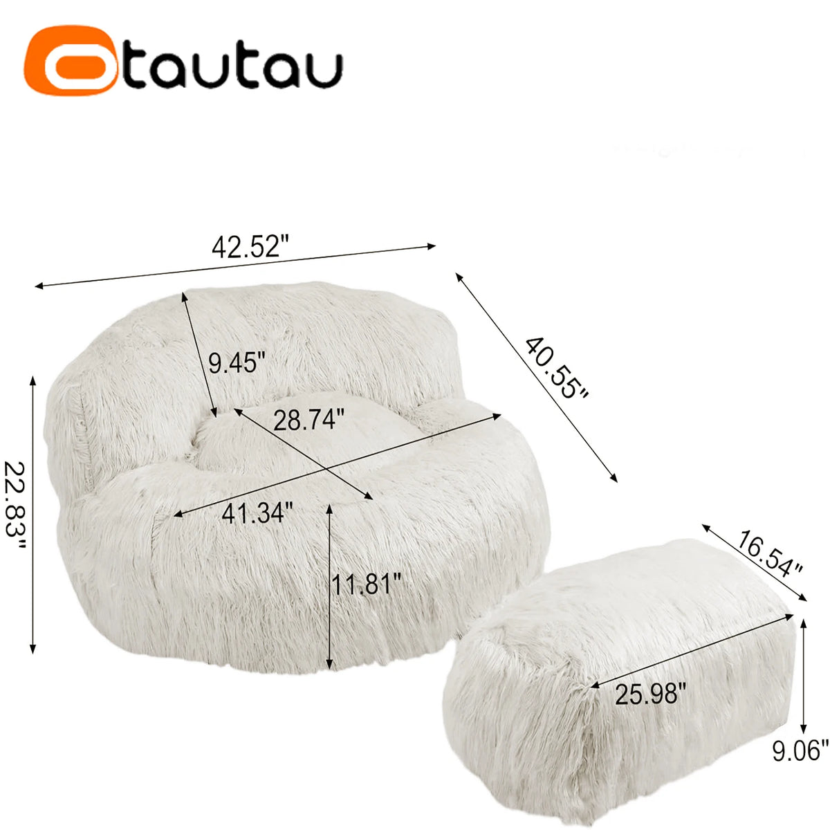 Faux Fur Bean Bag Chairs with Ottoman