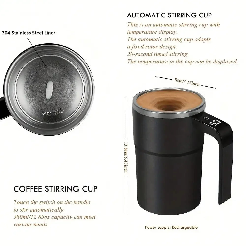 Automatic Stirring Coffee Mug With Temperature Display, USB-Rechargeable