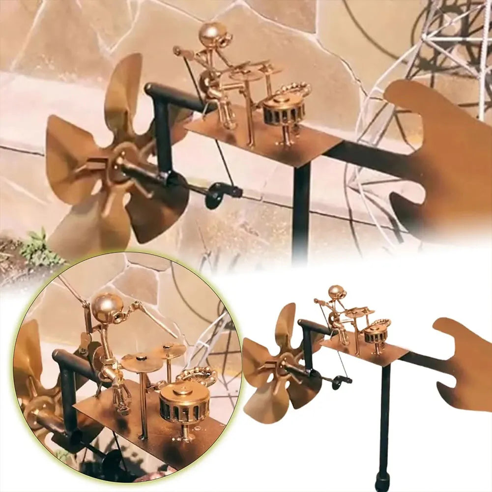 Handcrafted Metal Drummer Windmill Statue Spins