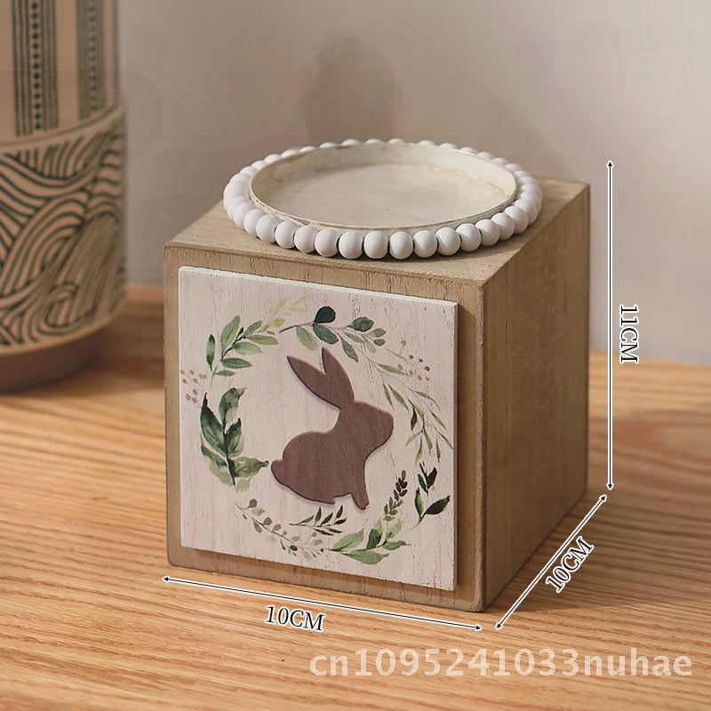 Artistic Wooden Square Candlestick  Little Grass Rabbit