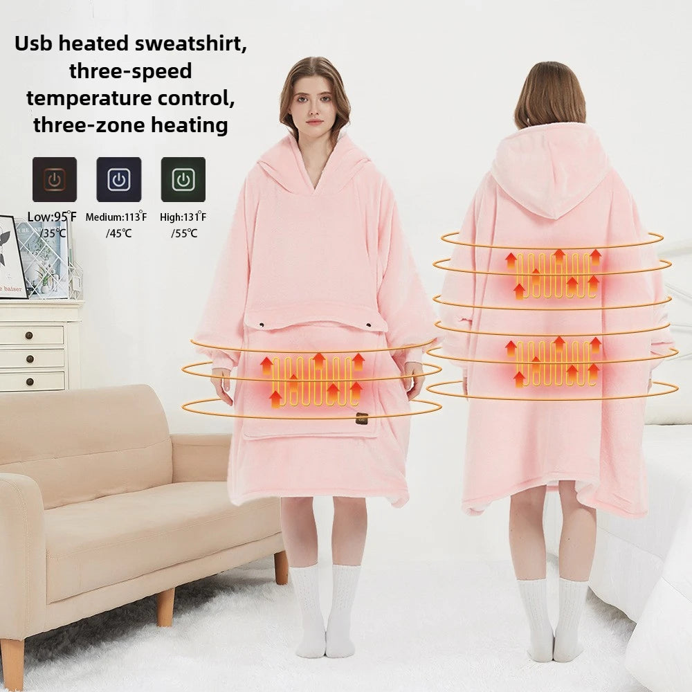 Blanket Hoodie Sleeves Pocket Sherpa Fleece Thick Plush Heating