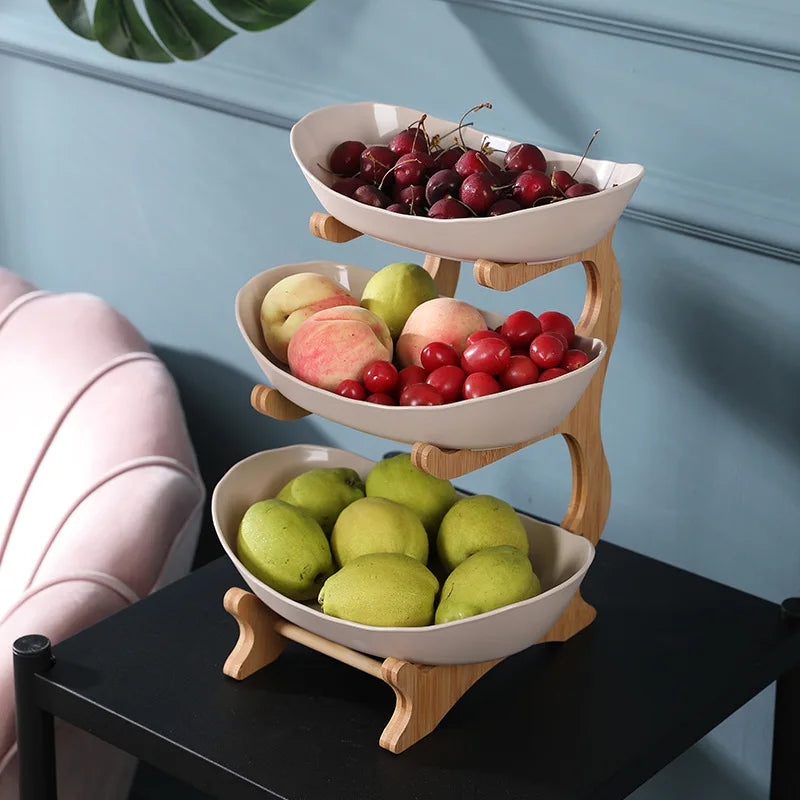 Stand Salad Bowl  Three-layer Plastic Fruit