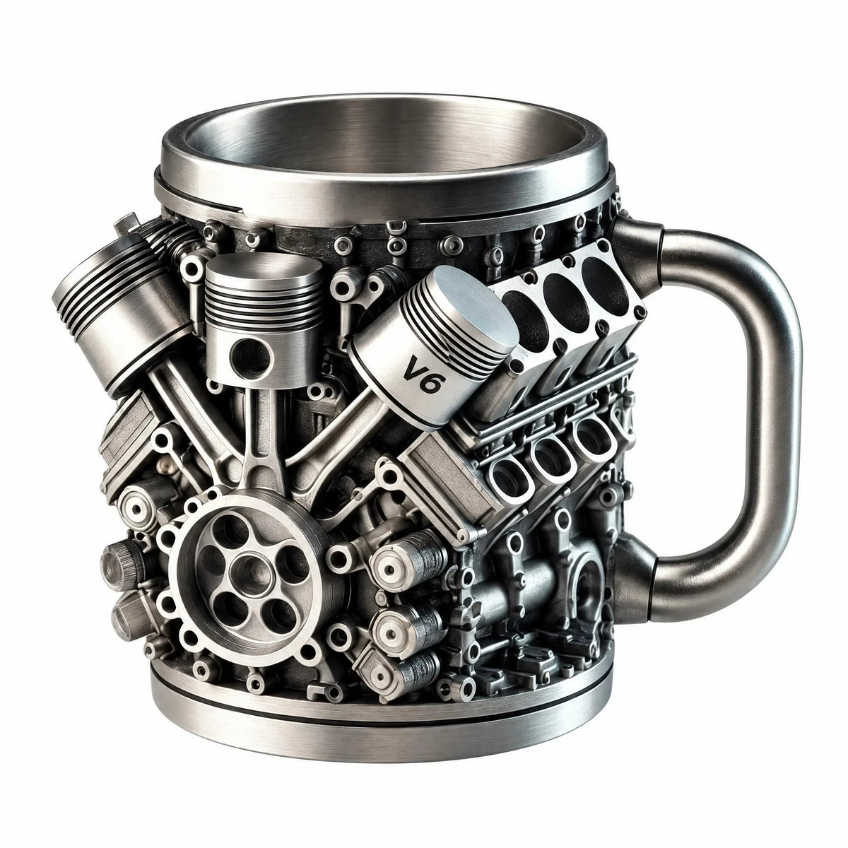 V6 Engine Stainless Steel Coffee Mug, 3D Metal