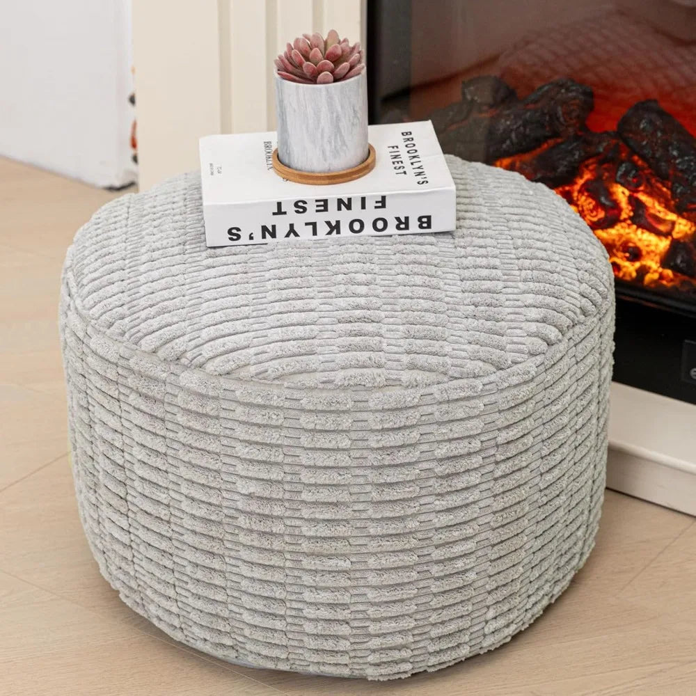 Round Ottoman Pouf Ottoman Foot Stool Seat Faux Fur