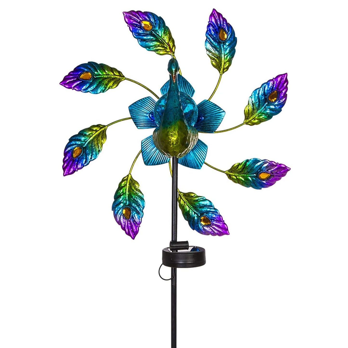 PeacockShape Solar LED Light Iron Wind Spinner