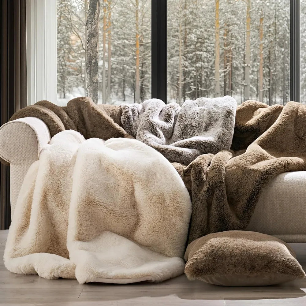 Luxury Soft Faux Chinchilla Fur Throw Blanket Thick Heavy