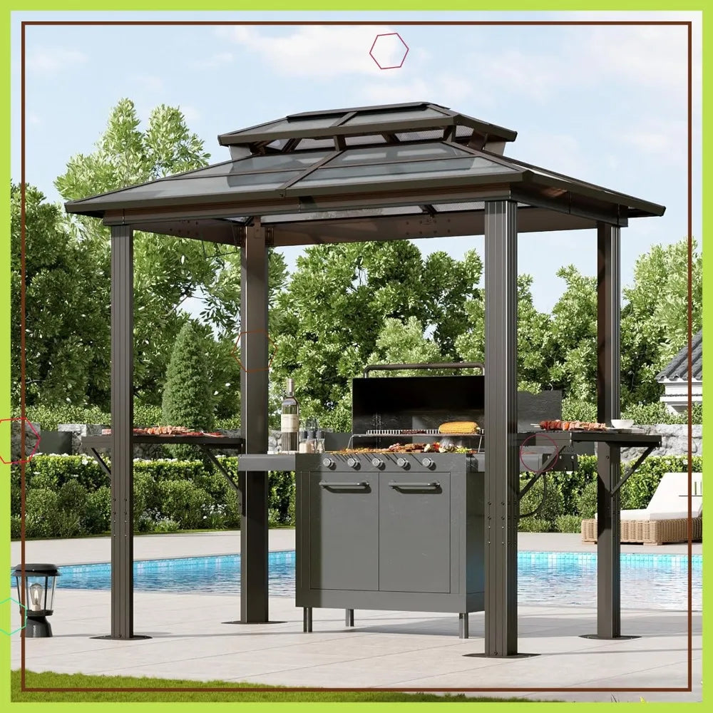 8'x5' Hardtop Grill Gazebo  Polycarbonate Roof, Aluminum Frame