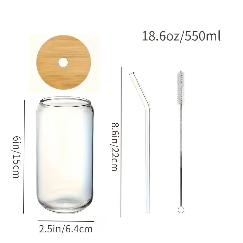 6pcs 18.6oz/550ml Drinking Glasses with Bamboo Lids and Glass Straw