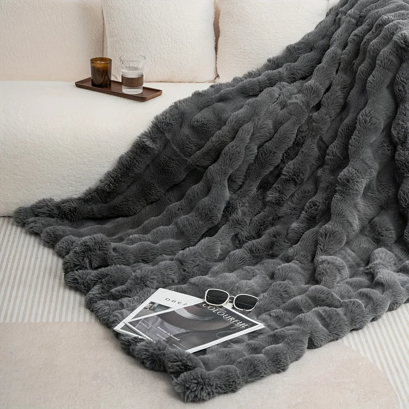 Faux Fur Throw Blanket Tie-Dye Khak- Super Soft & Cozy 6LBS
