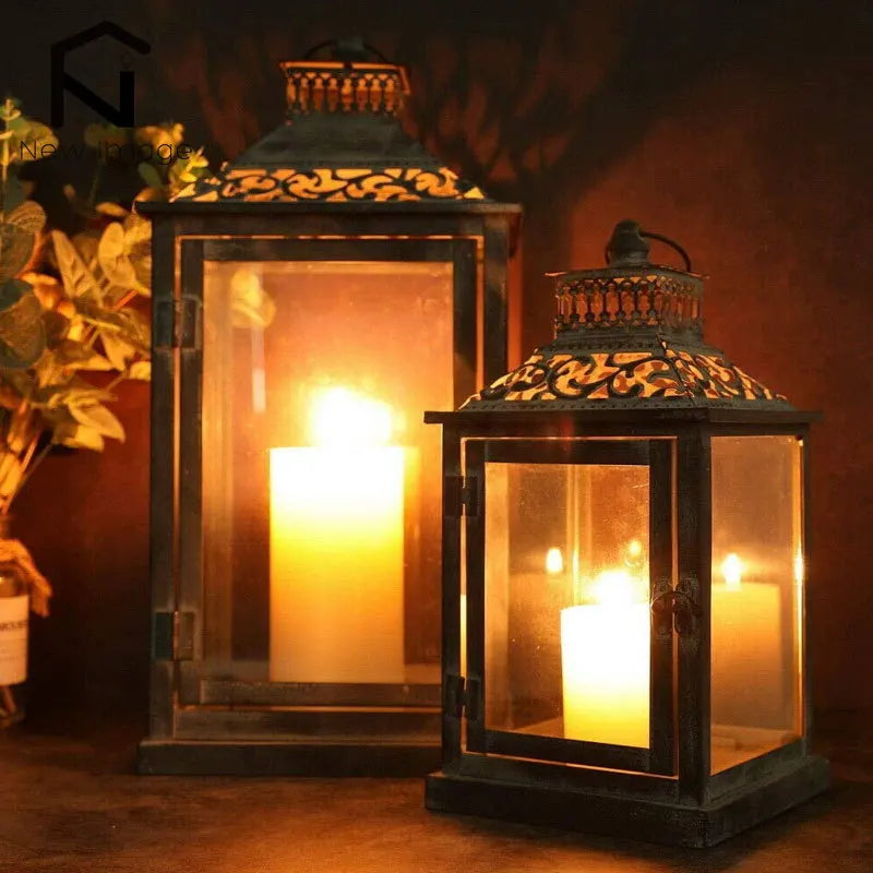 2Pcs Vintage Candle Holder, Metal Candle Hanging Lantern