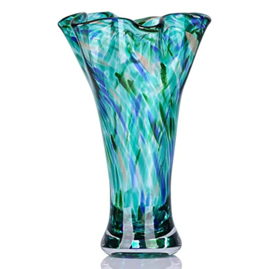 9.0" H Blue Glass Vases for Flowers, Unique Hand Blown Glass Vase