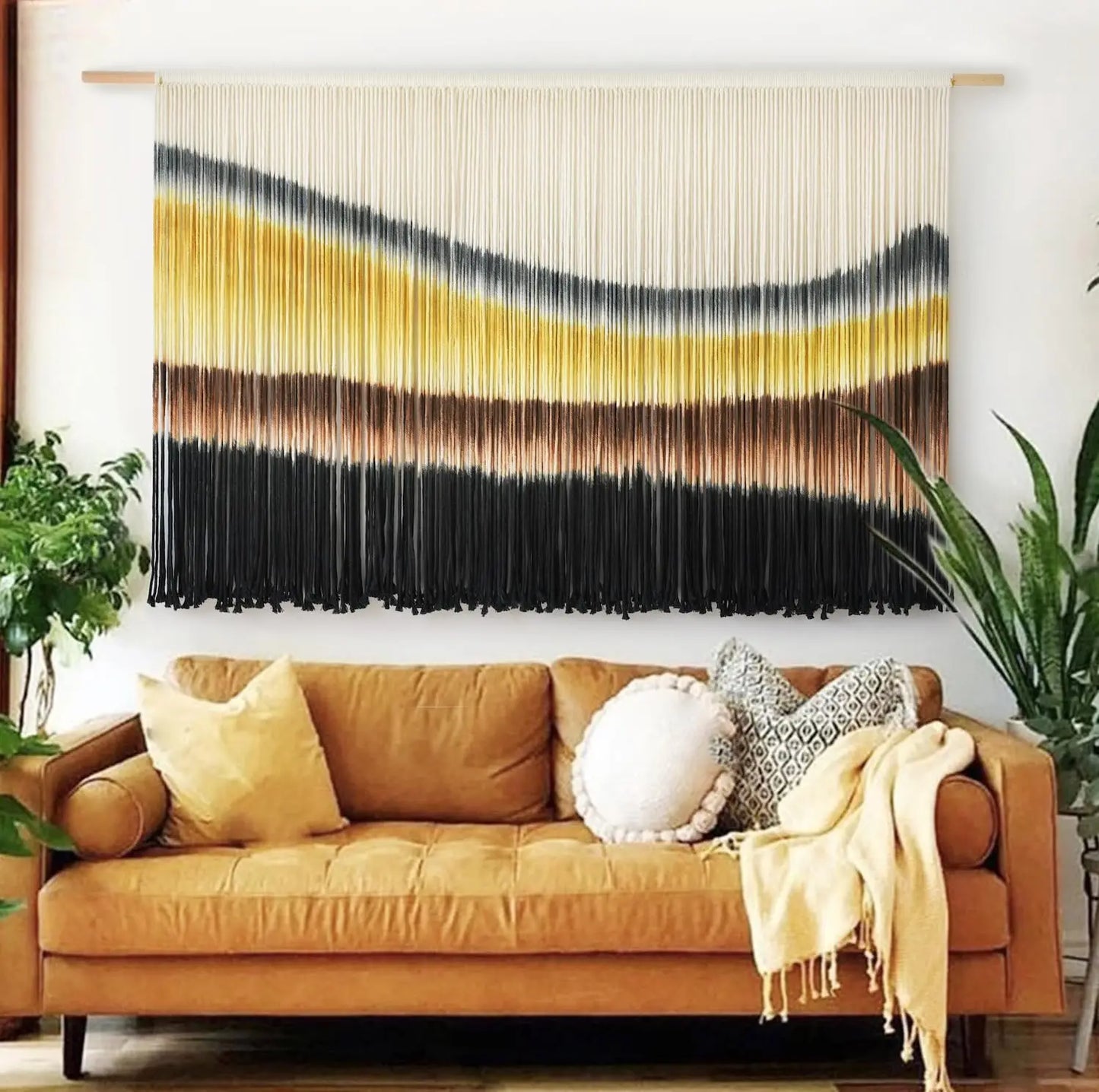 Flber Macrame Wall Hanging Extra Large Dip-Dyed Coastal Tapestry 57" W x 35" L