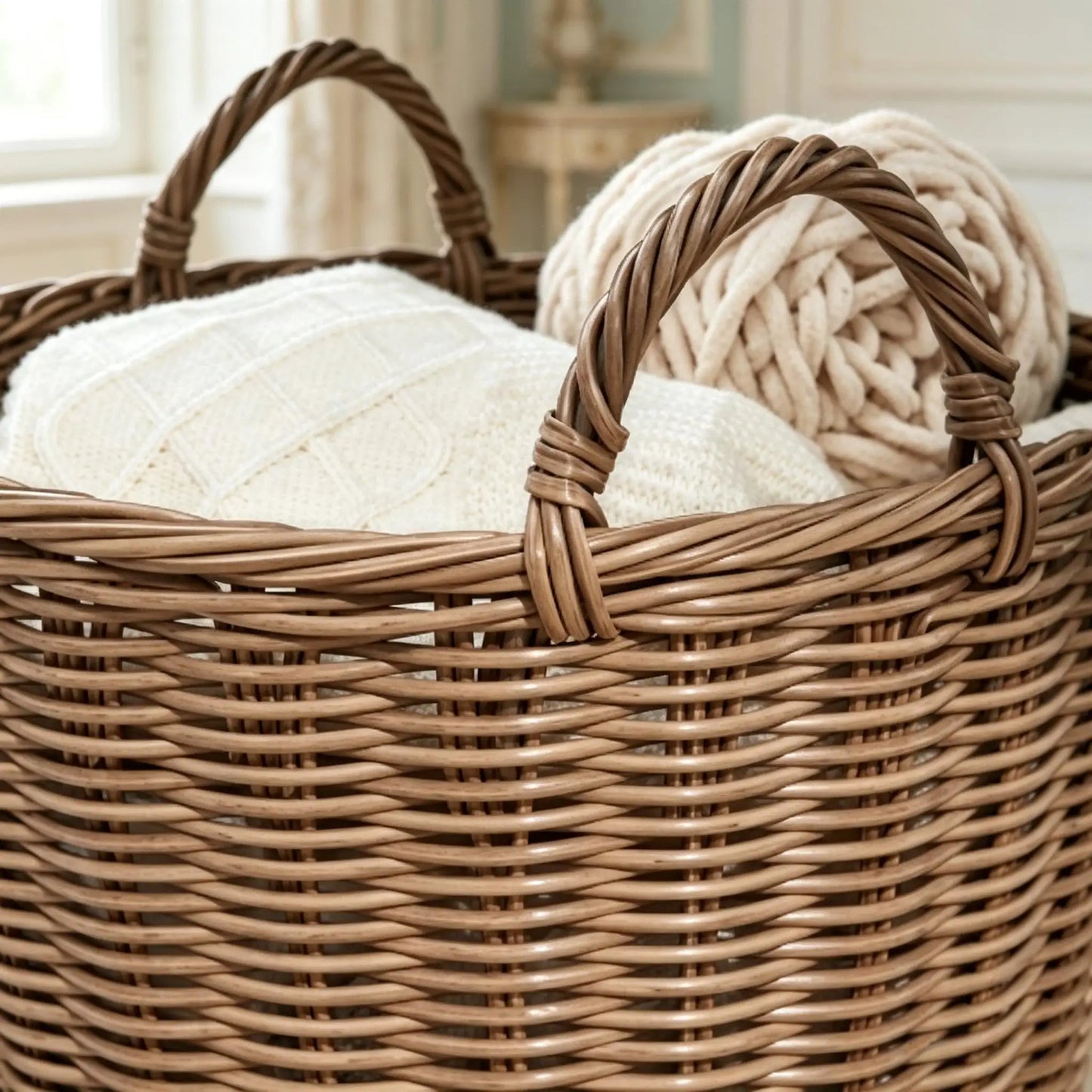 Brown  Woven Resin Wicker Basket 16x10.5x16 Inches
