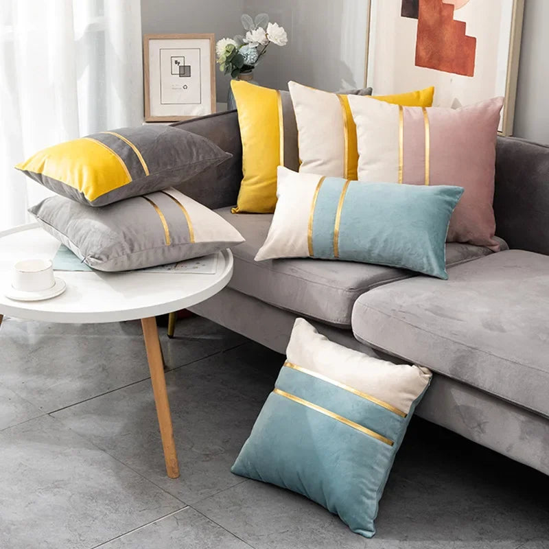 Cushion Cover Color Stitching Dutch Velvet Throw Pillow Case
